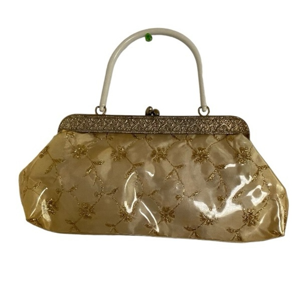 Vintage gold floral clutch bag with kiss lock closure
